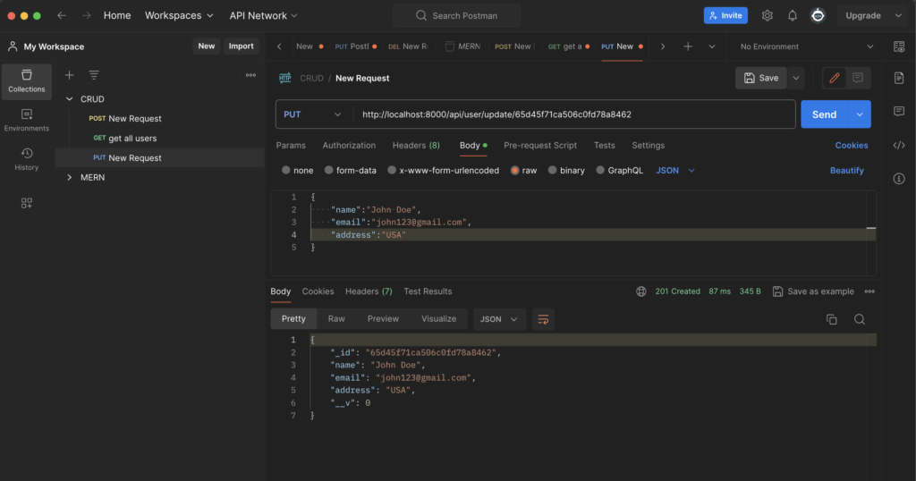 put method to update data from database