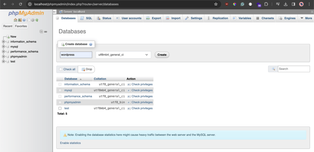 create database using phpmyadmin