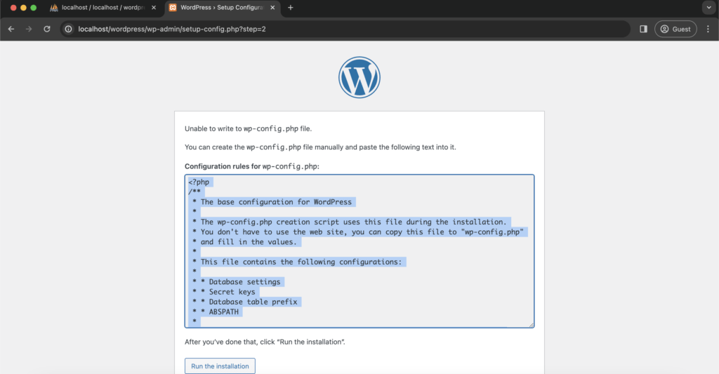 wp-config.php error