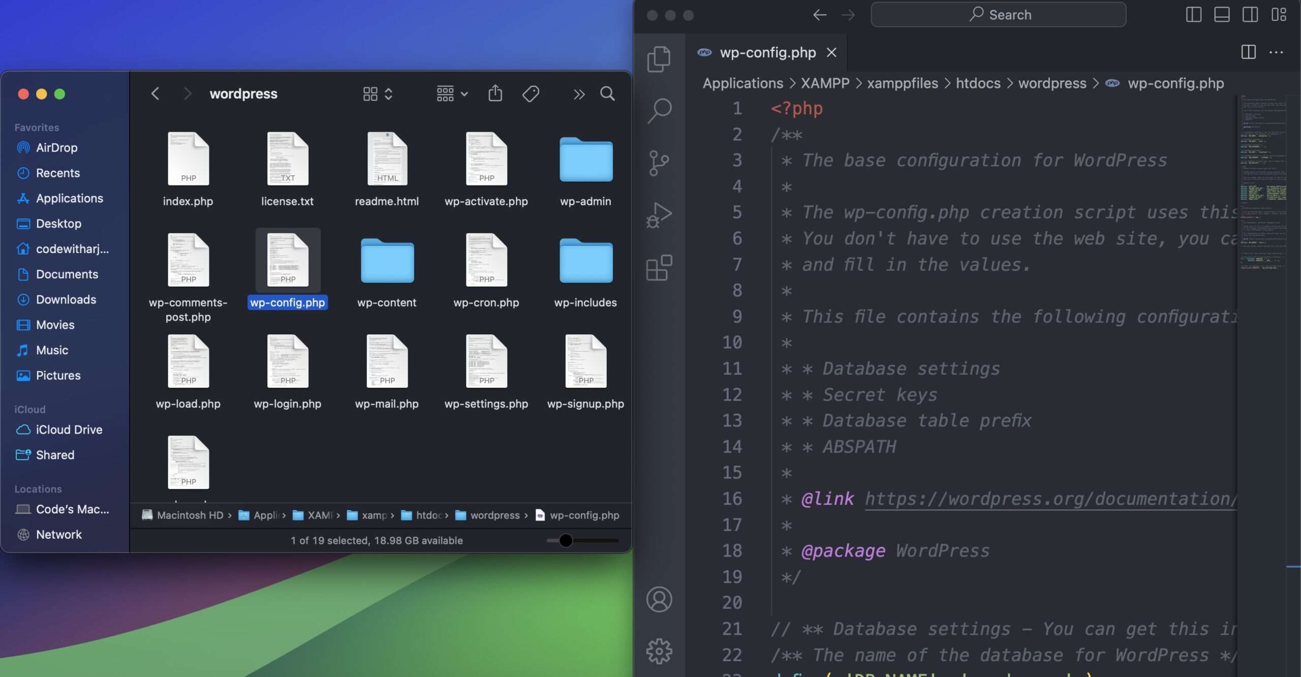 wp-config.php in vscode