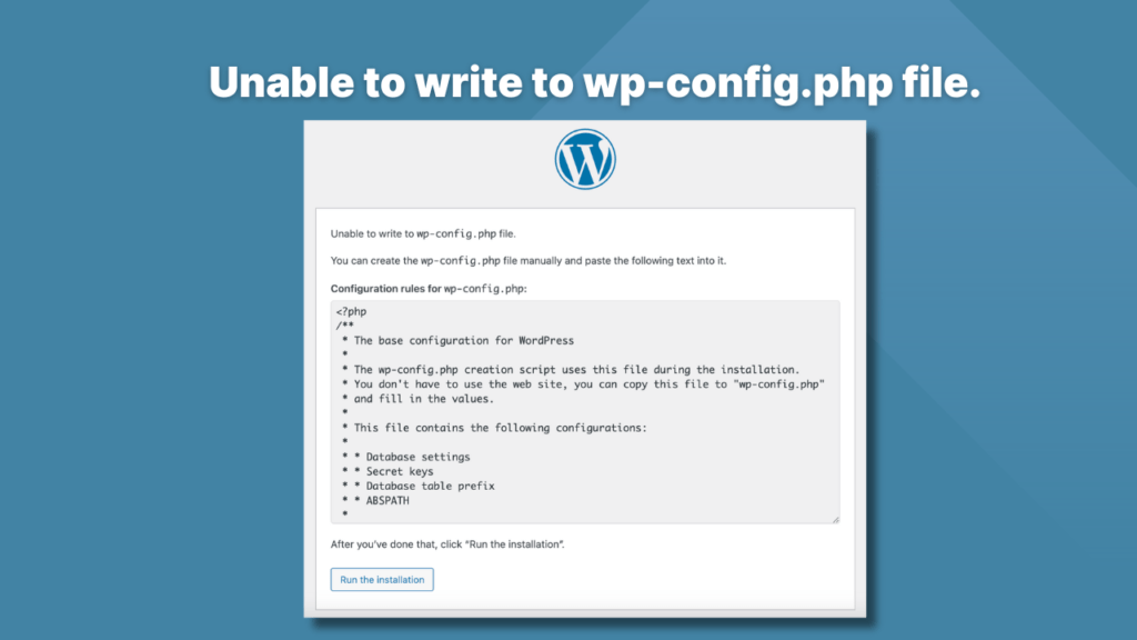 Unable to write to wp-config.php file