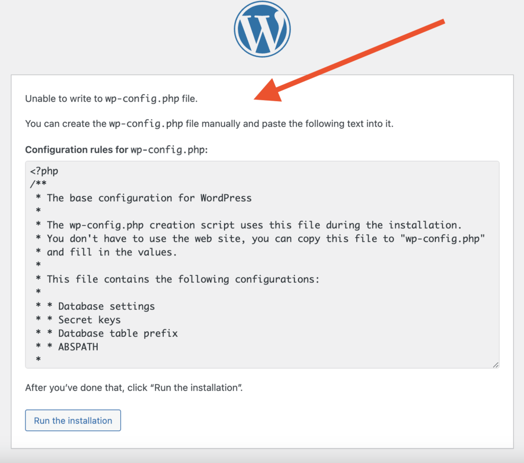 Unable to write to wp-config file