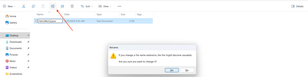 Rename the file extension into .java