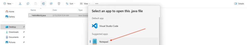 Open Java File With NotePad