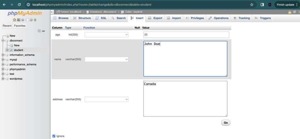 Insert data into database