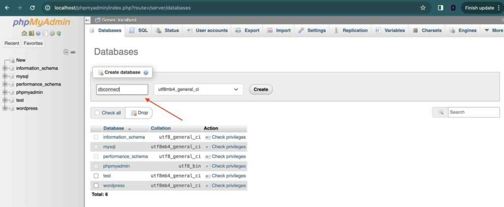 Create MySQL database of name DBConnect.